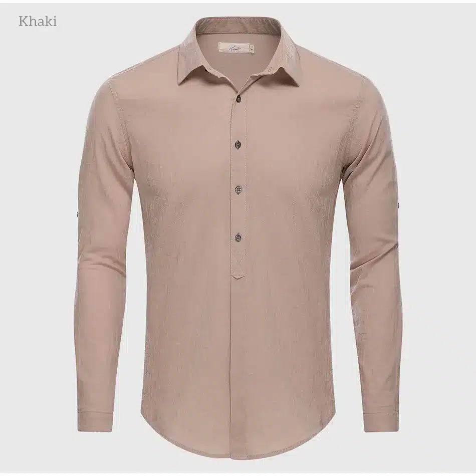 Cotton Linen Casual Shirt Hawaii Aloha Solid Summer Slim Fit Men Shirt 33