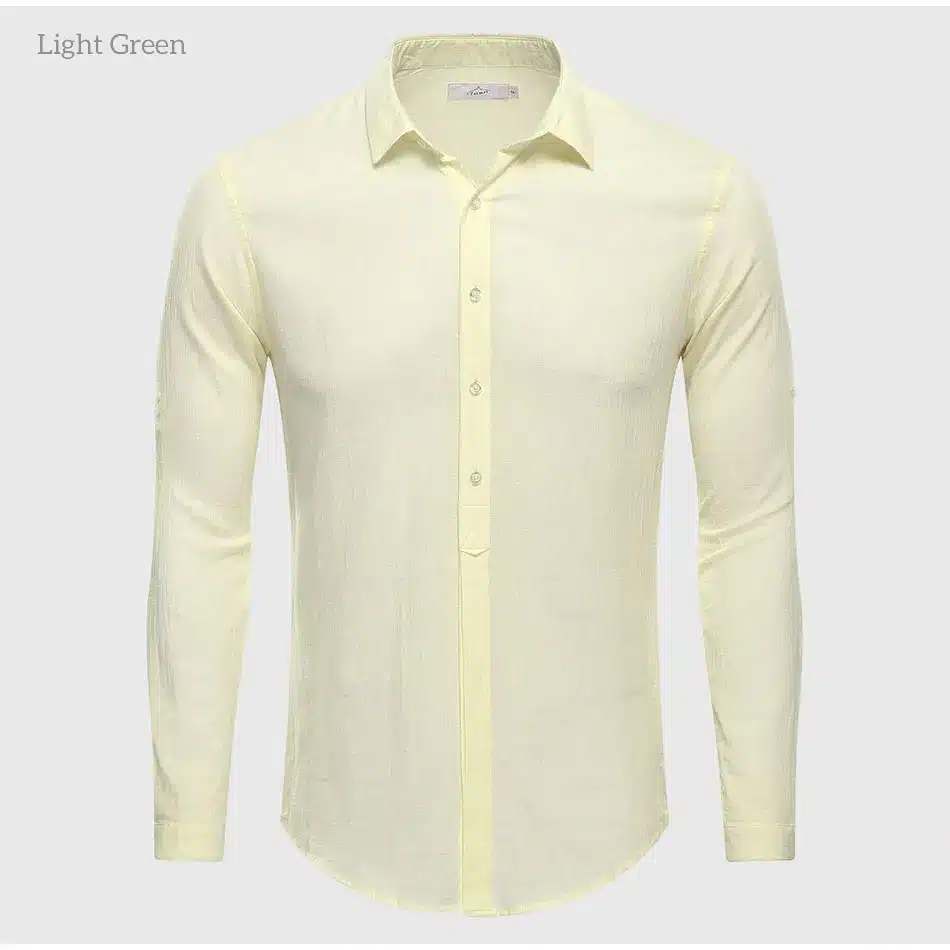 Cotton Linen Casual Shirt Hawaii Aloha Solid Summer Slim Fit Men Shirt 37