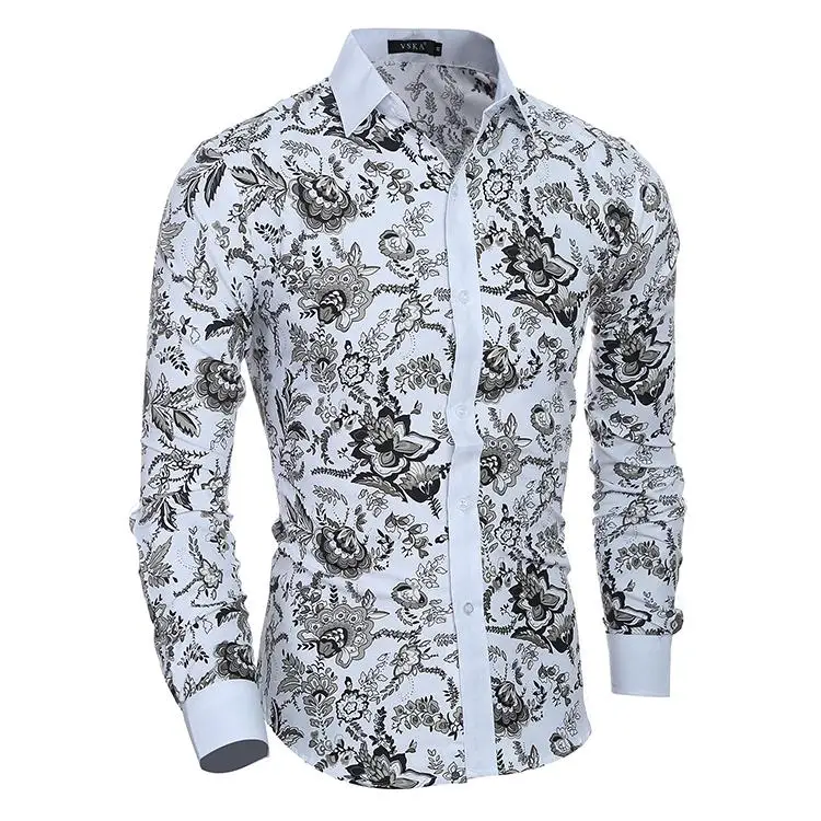 Men Flower Shirt 2018 New Autumn Printing Fashion Casual Slim Fit Hawaiian Dress Shirts Camisa Masculina Chemise Homme 12