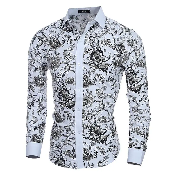 Men Flower Shirt 2018 New Autumn Printing Fashion Casual Slim Fit Hawaiian Dress Shirts Camisa Masculina Chemise Homme 13