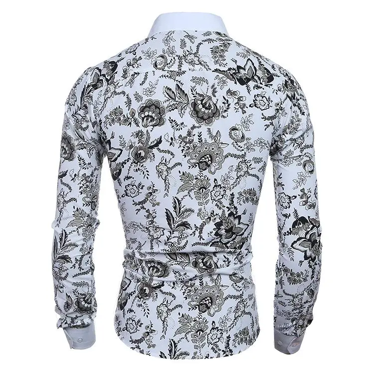 Men Flower Shirt 2018 New Autumn Printing Fashion Casual Slim Fit Hawaiian Dress Shirts Camisa Masculina Chemise Homme 14