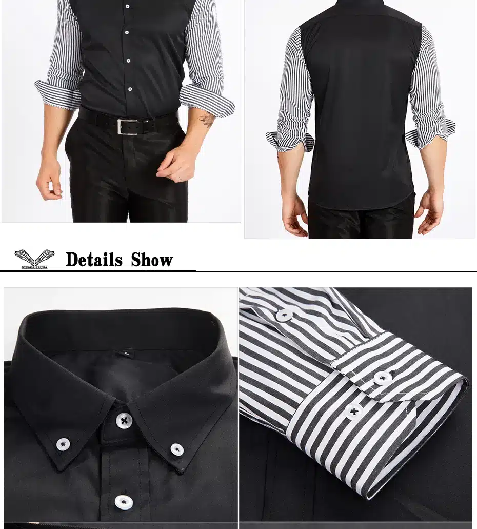 VISADA JAUNA European Size Men's Shirt Fashion Men's Shirts Casual Slim Fit Striped Long-sleeved Cotton Camisa Masculina N87 15