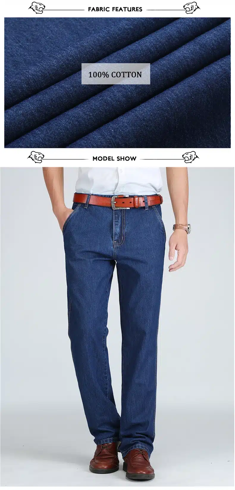 TIGER CASTLE 100% Cotton Spring Summer Men Jeans Slight Classic Denim Pants Male Washed Baggy Blue Designer Causal Jeans Man 5