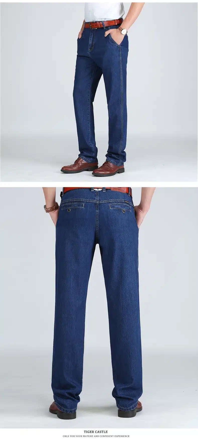 TIGER CASTLE 100% Cotton Spring Summer Men Jeans Slight Classic Denim Pants Male Washed Baggy Blue Designer Causal Jeans Man 6