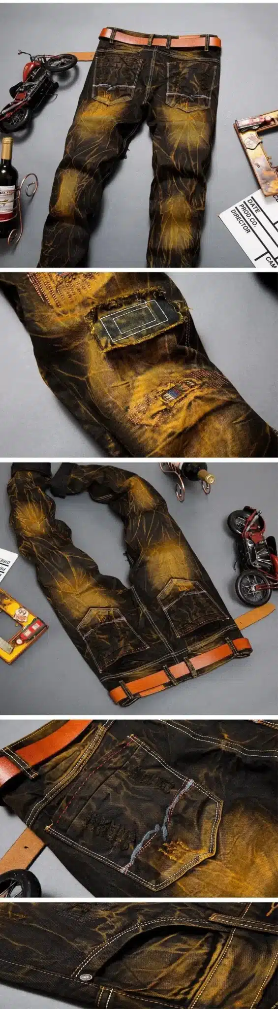 Europe America brand pleated retro hole jeans Homme casual Slim Straight Jeans for men high quality patchwork demin trousers 17