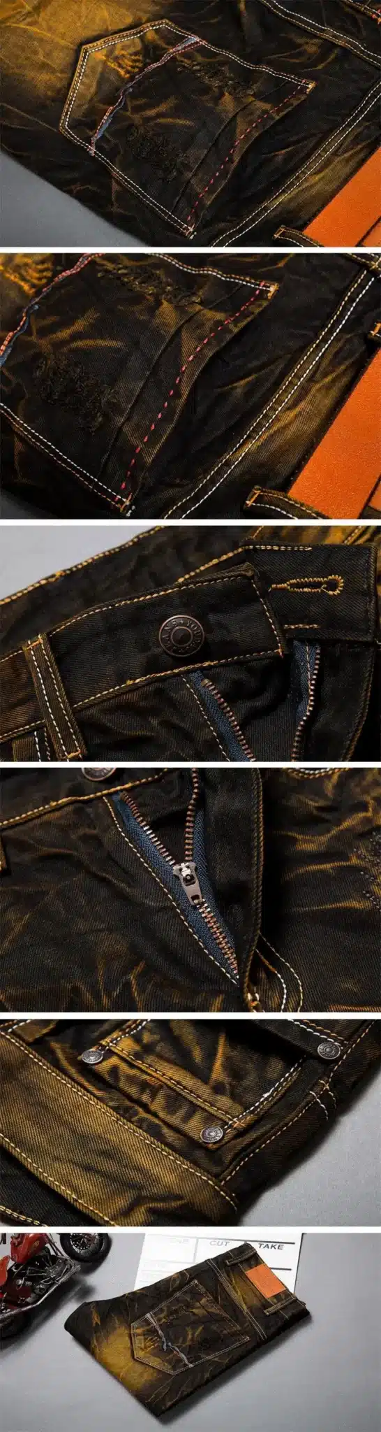 Europe America brand pleated retro hole jeans Homme casual Slim Straight Jeans for men high quality patchwork demin trousers 18