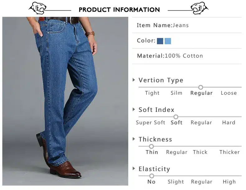TIGER CASTLE 100% Cotton Summer Men Classic Blue Jeans Straight Long Denim Pants Middle-aged Male Quality Lightweight Jeans 2