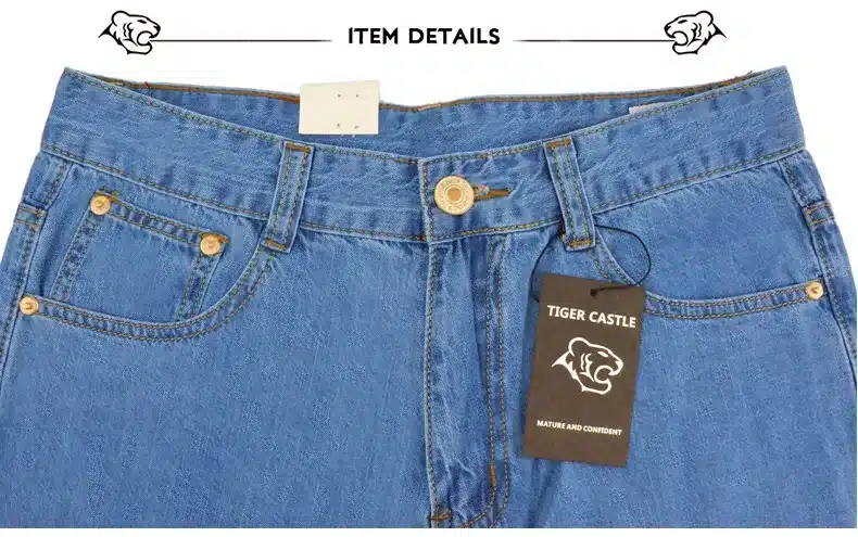 TIGER CASTLE 100% Cotton Summer Men Classic Blue Jeans Straight Long Denim Pants Middle-aged Male Quality Lightweight Jeans 8