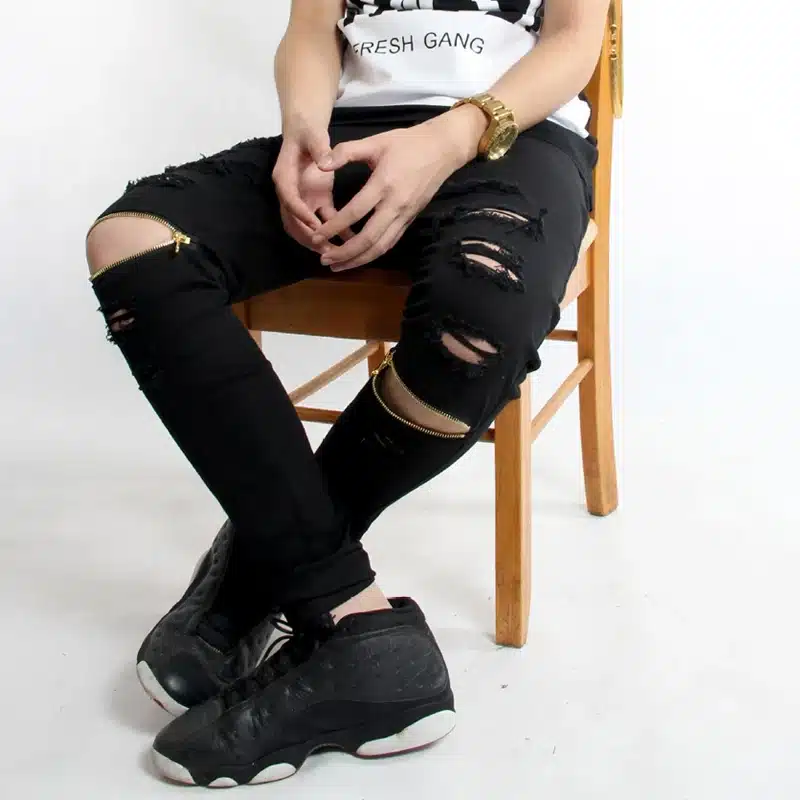 White Ripped Jeans Men With Holes Super Skinny Famous Designer Brand Slim Fit Destroyed Jeans Pencil pants Slim zipper Jeans 17