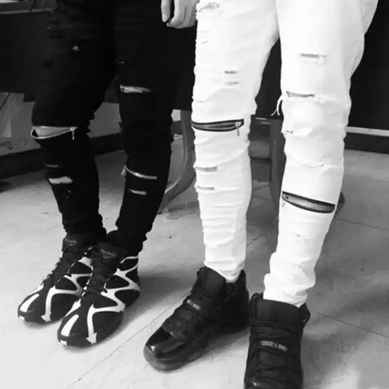 White Ripped Jeans Men With Holes Super Skinny Famous Designer Brand Slim Fit Destroyed Jeans Pencil pants Slim zipper Jeans 18
