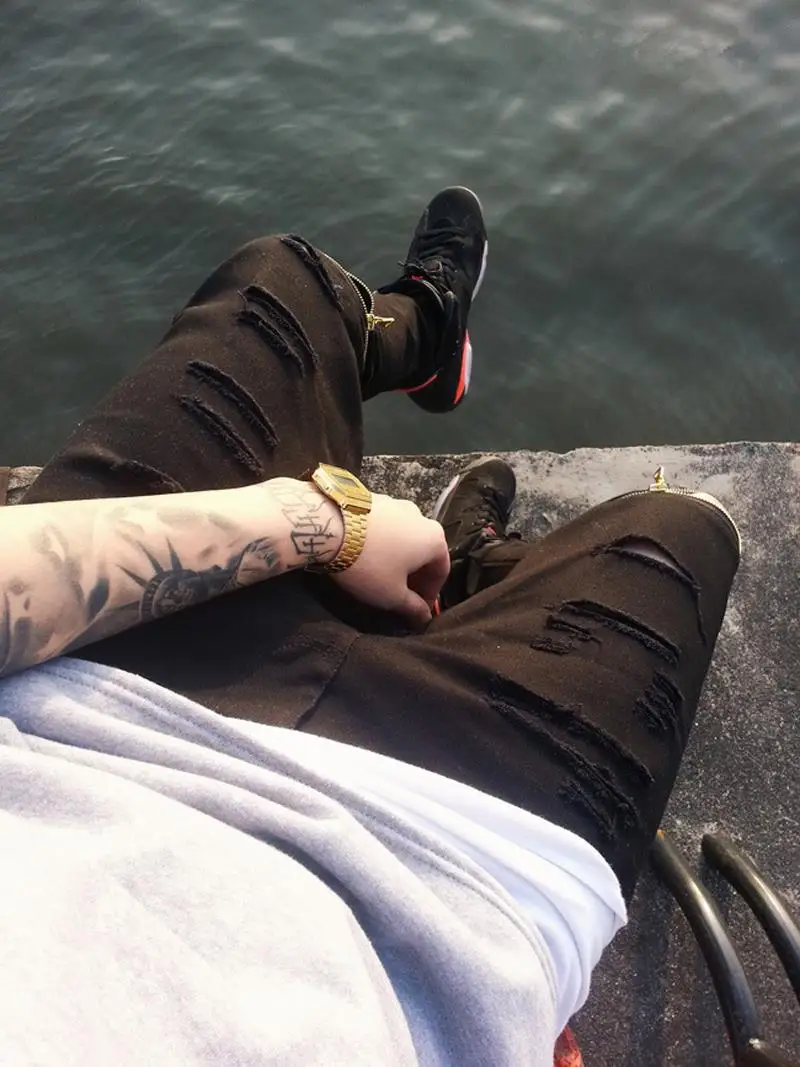 White Ripped Jeans Men With Holes Super Skinny Famous Designer Brand Slim Fit Destroyed Jeans Pencil pants Slim zipper Jeans 21
