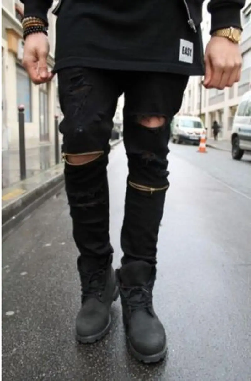 White Ripped Jeans Men With Holes Super Skinny Famous Designer Brand Slim Fit Destroyed Jeans Pencil pants Slim zipper Jeans 23