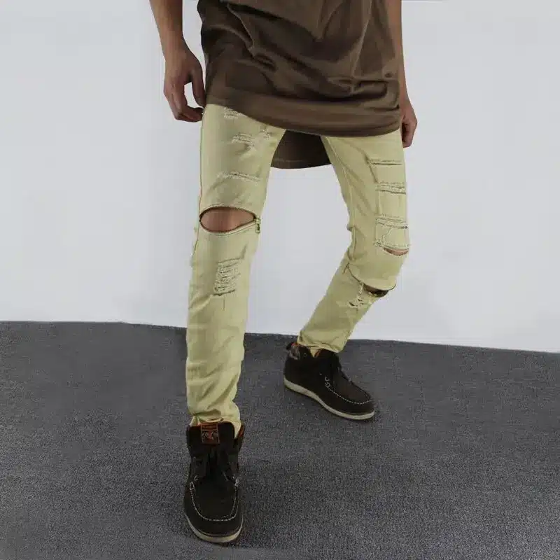 White Ripped Jeans Men With Holes Super Skinny Famous Designer Brand Slim Fit Destroyed Jeans Pencil pants Slim zipper Jeans 25