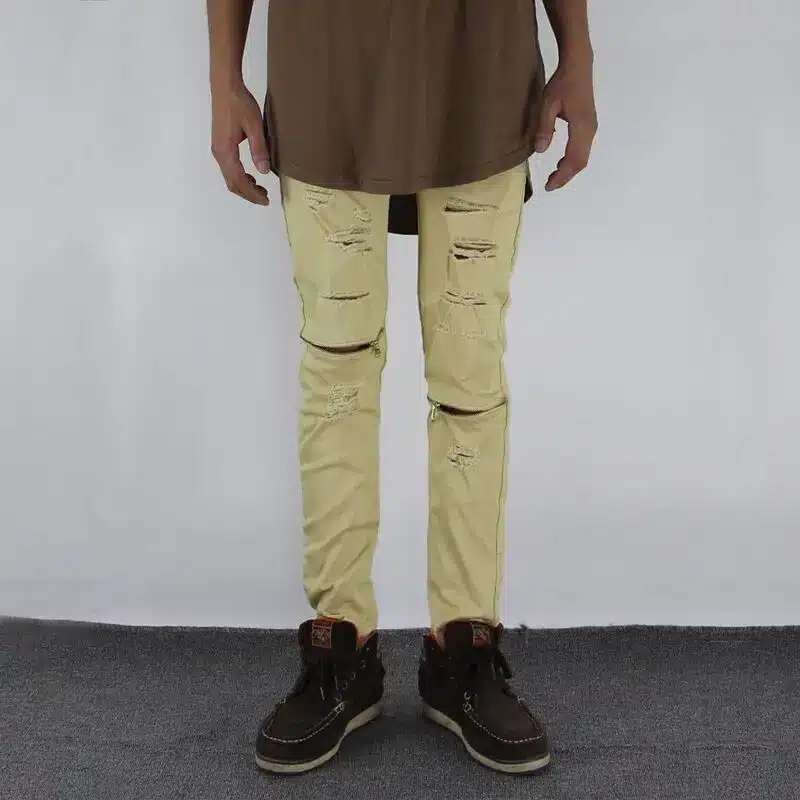 White Ripped Jeans Men With Holes Super Skinny Famous Designer Brand Slim Fit Destroyed Jeans Pencil pants Slim zipper Jeans 26