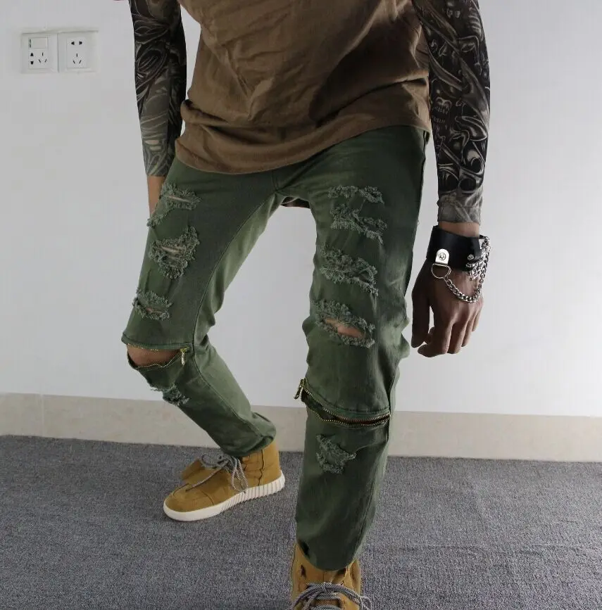 White Ripped Jeans Men With Holes Super Skinny Famous Designer Brand Slim Fit Destroyed Jeans Pencil pants Slim zipper Jeans 27