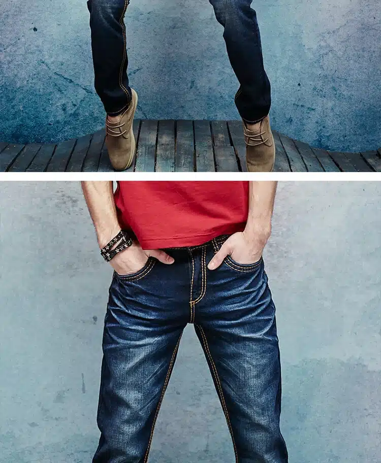 Thick Stitch Mens Distressed Jeans Ripped 3D Crinkle Whiskers Male Fashion Denim Cargo Pants Vintage Washed Casual Pants 146038C 12