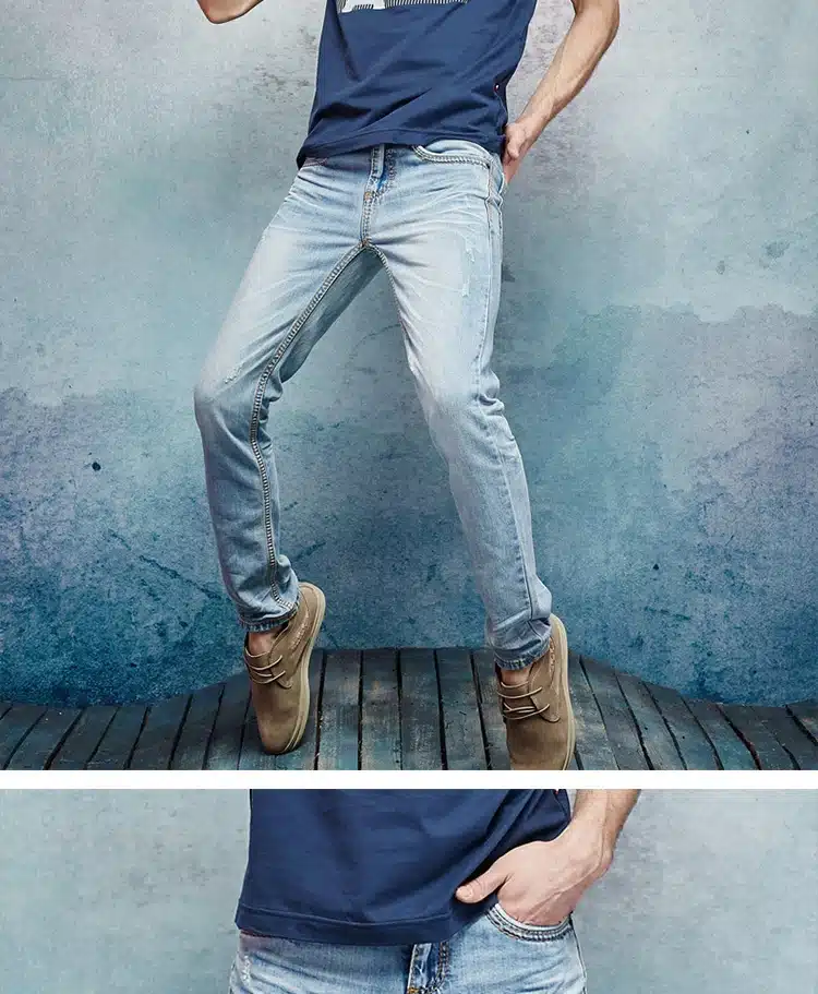 Thick Stitch Mens Distressed Jeans Ripped 3D Crinkle Whiskers Male Fashion Denim Cargo Pants Vintage Washed Casual Pants 146038C 15