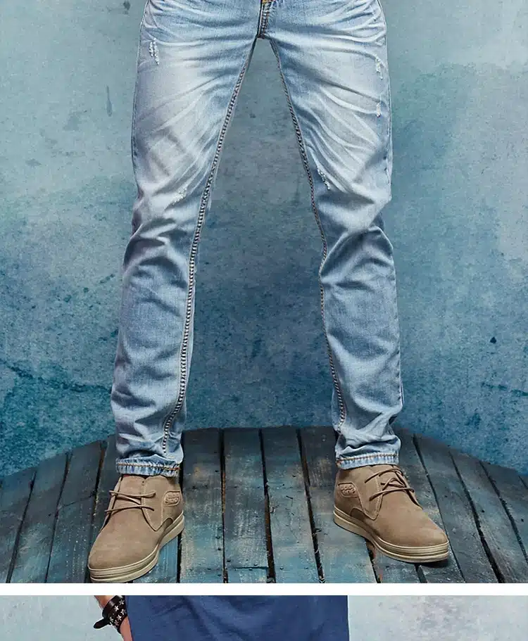 Thick Stitch Mens Distressed Jeans Ripped 3D Crinkle Whiskers Male Fashion Denim Cargo Pants Vintage Washed Casual Pants 146038C 16