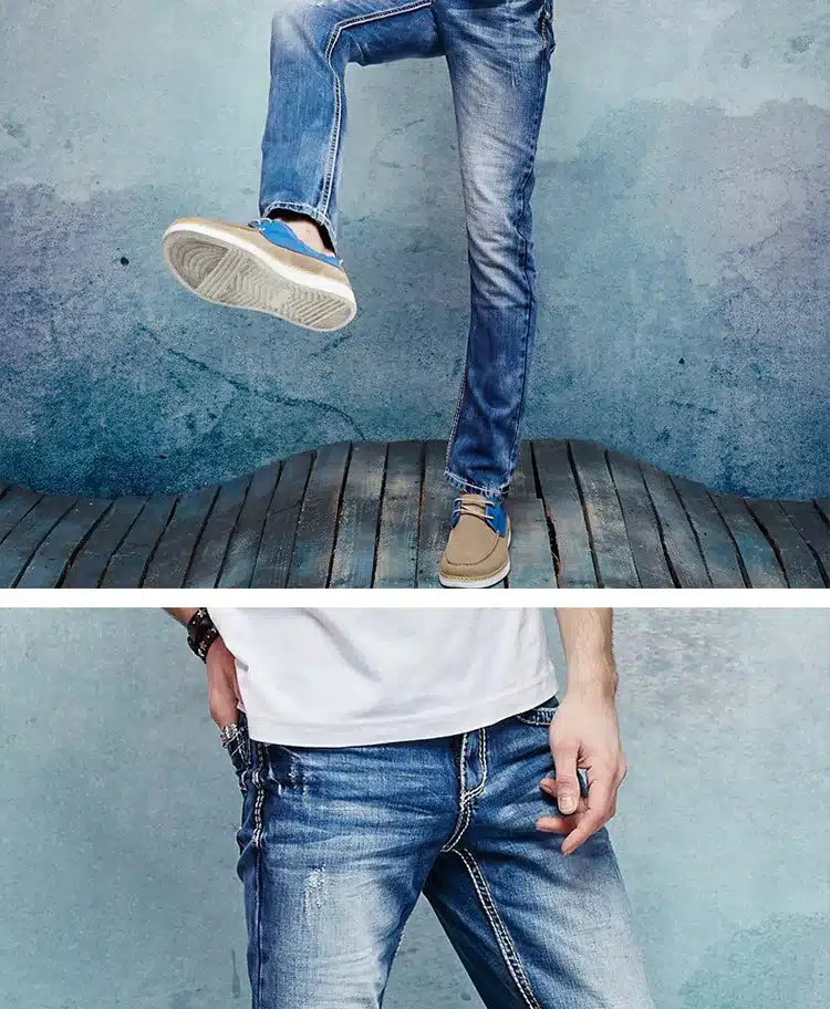Thick Stitch Mens Distressed Jeans Ripped 3D Crinkle Whiskers Male Fashion Denim Cargo Pants Vintage Washed Casual Pants 146038C 20