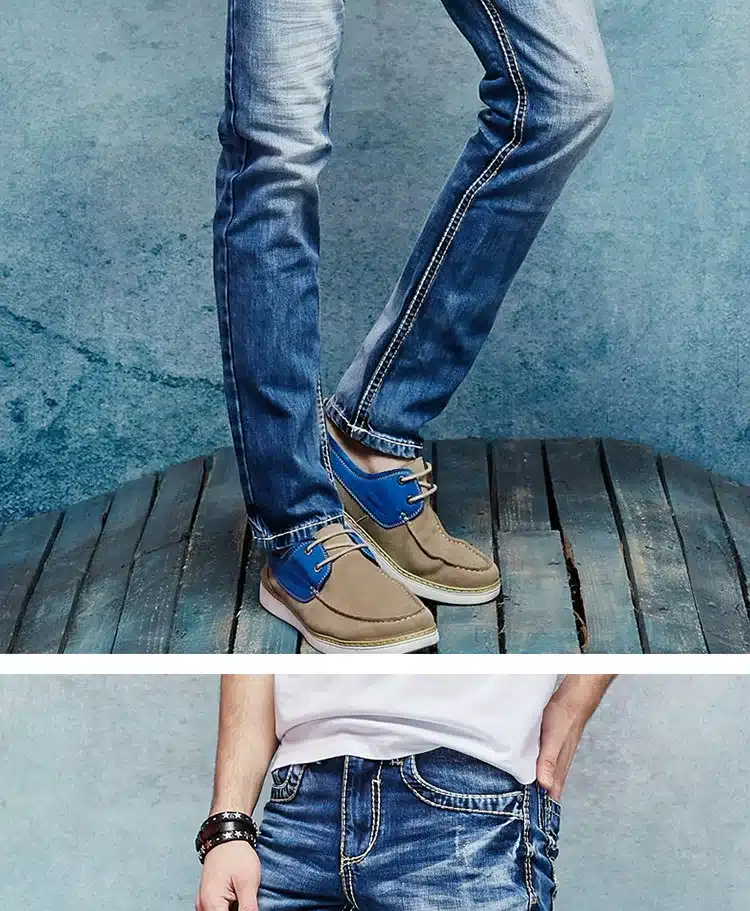 Thick Stitch Mens Distressed Jeans Ripped 3D Crinkle Whiskers Male Fashion Denim Cargo Pants Vintage Washed Casual Pants 146038C 21
