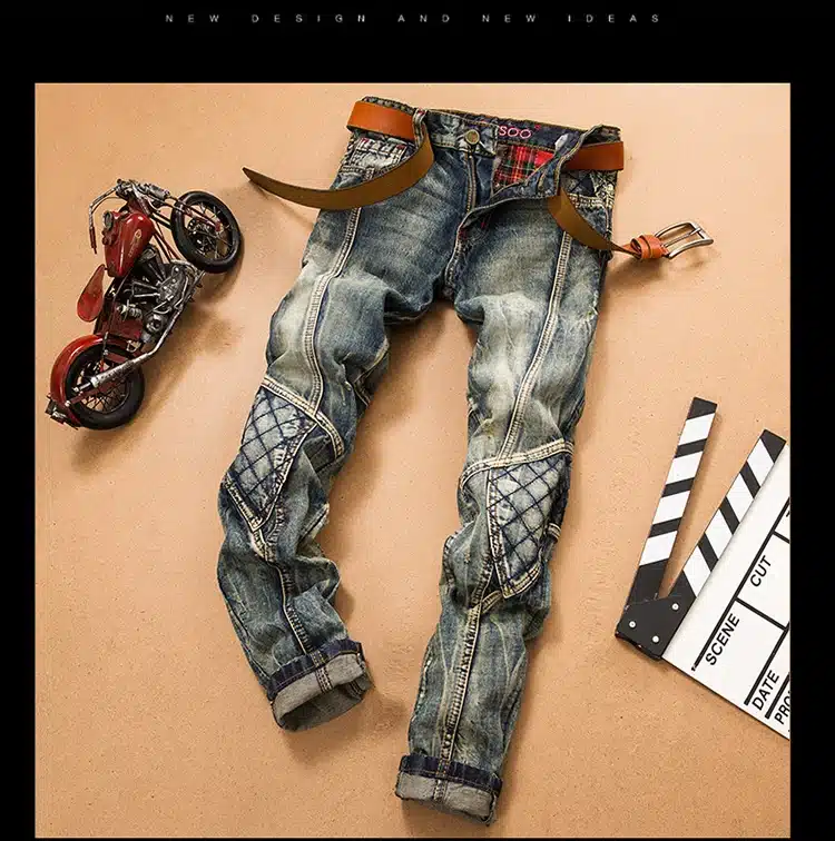 LetsKeep 2017 New patchwork Denim jeans for men biker skinny ripped jeans punk mens plaid Designer jeans pants clothing, MA356 4