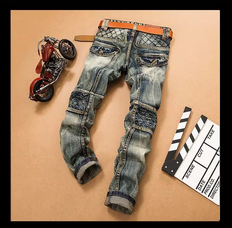 LetsKeep 2017 New patchwork Denim jeans for men biker skinny ripped jeans punk mens plaid Designer jeans pants clothing, MA356 5