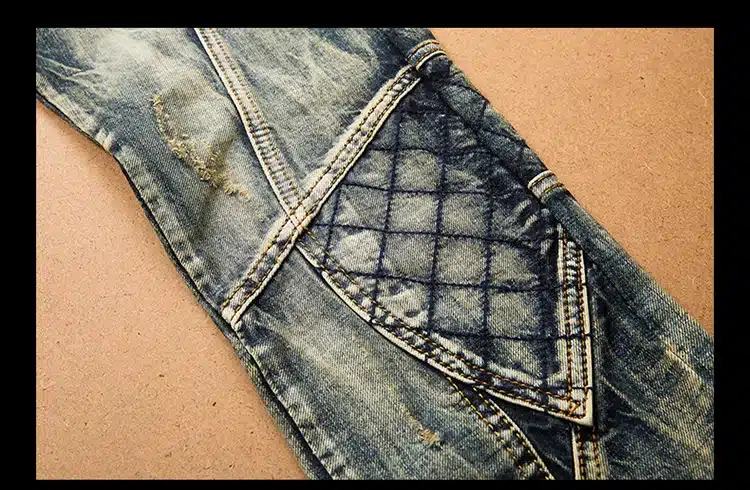 LetsKeep 2017 New patchwork Denim jeans for men biker skinny ripped jeans punk mens plaid Designer jeans pants clothing, MA356 14