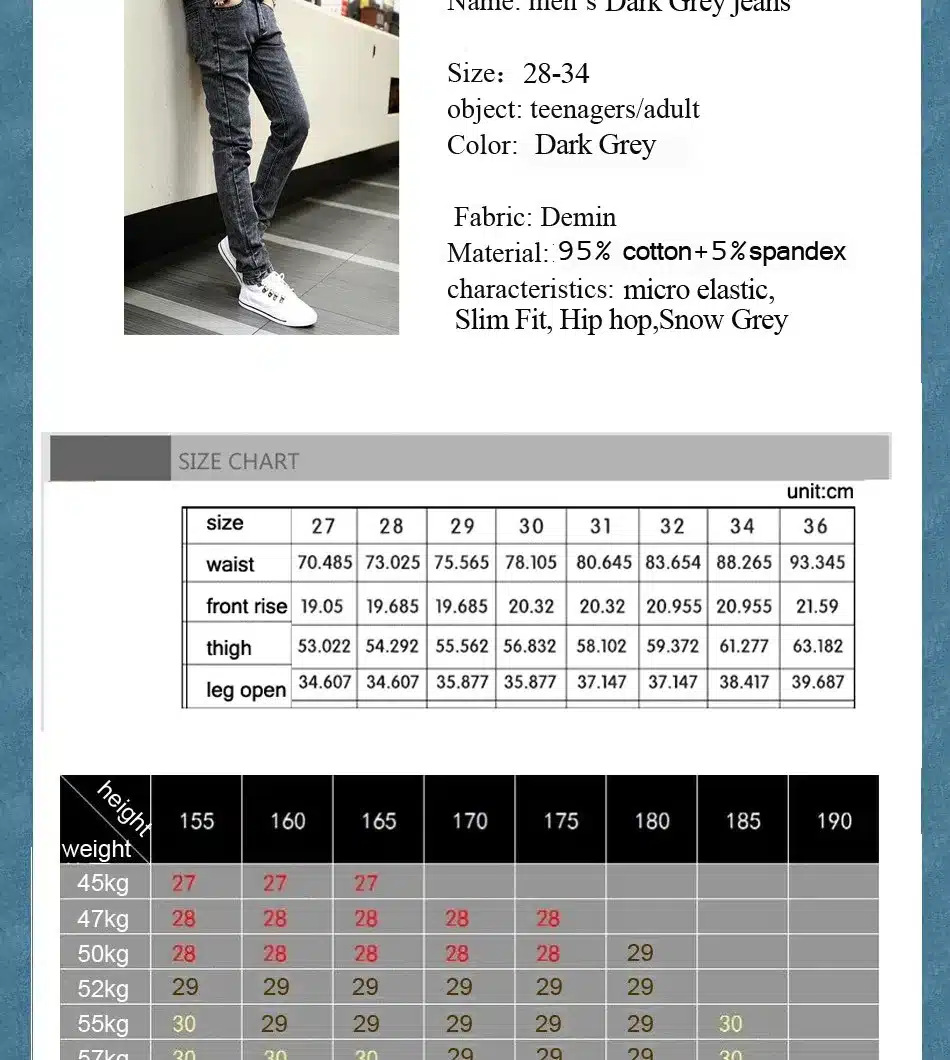 Hot Style Snow Grey Straight Slim Fit Denim Jeans Men Hip Hop Boy Streetwear Harem Pants Teenagers Casual Leg Stretch Trousers 10