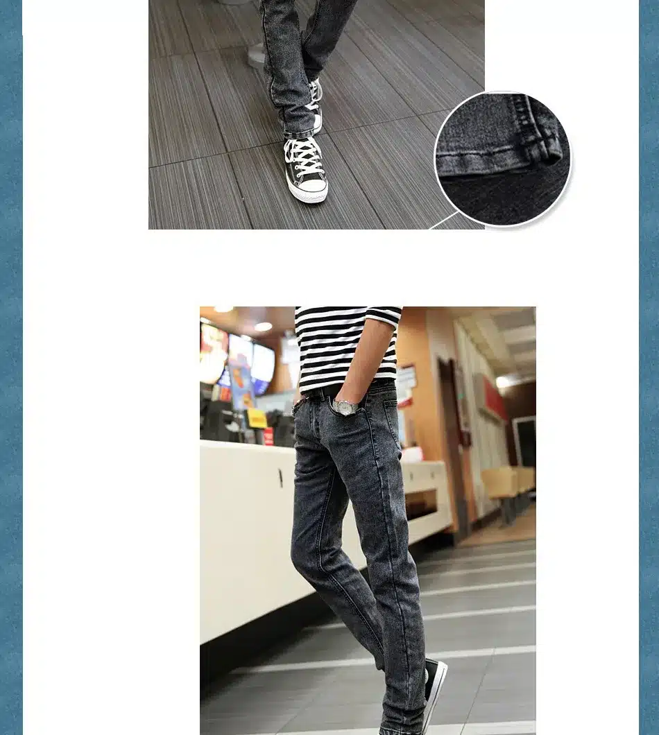Hot Style Snow Grey Straight Slim Fit Denim Jeans Men Hip Hop Boy Streetwear Harem Pants Teenagers Casual Leg Stretch Trousers 12