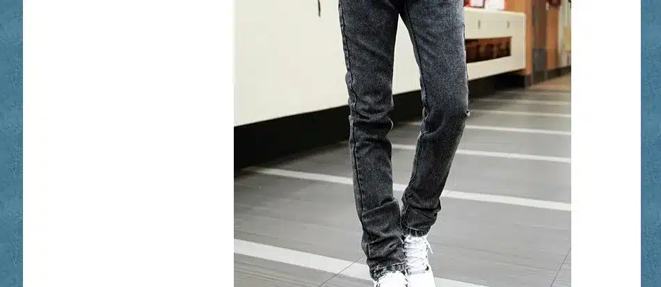 Hot Style Snow Grey Straight Slim Fit Denim Jeans Men Hip Hop Boy Streetwear Harem Pants Teenagers Casual Leg Stretch Trousers 14