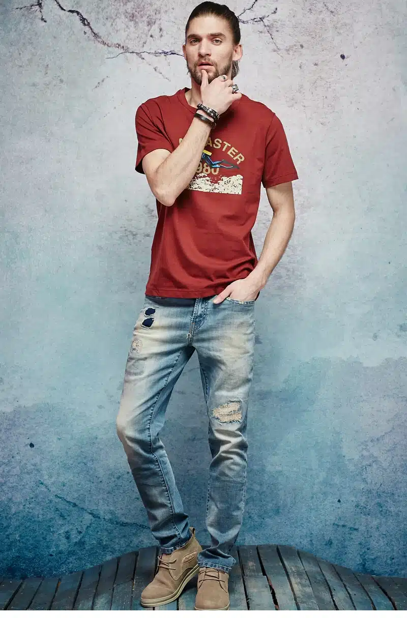 Denyblood Jeans Mens Stretch Cotton Denim Trousers Vintage Washed Distressed Jeans Ripped Patchwork Slim Straight Pants 162042 12