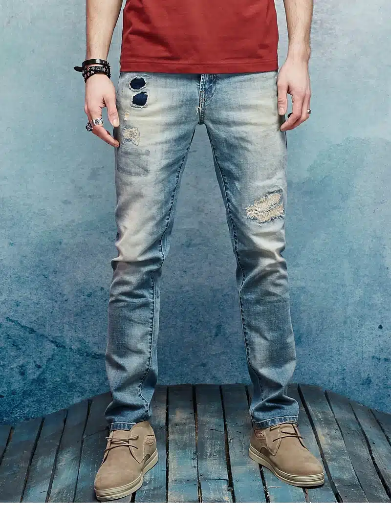 Denyblood Jeans Mens Stretch Cotton Denim Trousers Vintage Washed Distressed Jeans Ripped Patchwork Slim Straight Pants 162042 14