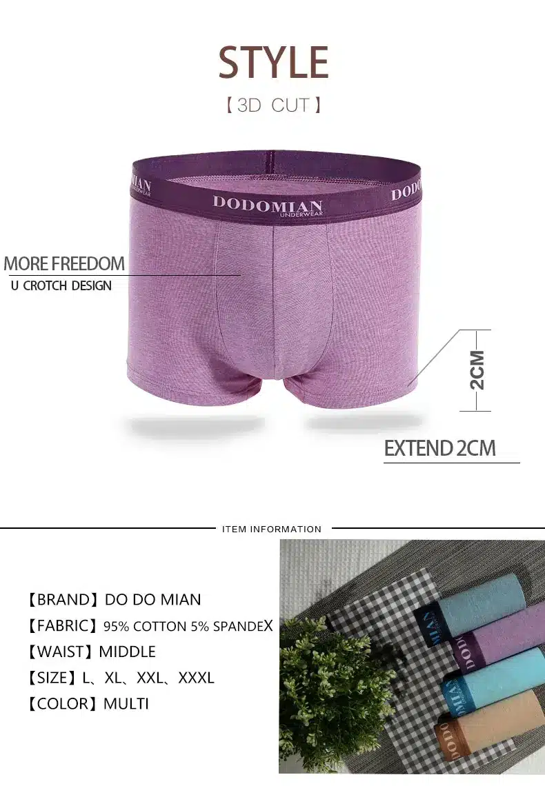 2017 Panties Mens 4Pcslot Underwear Organic Natural Cotton Boxers Men Sexy Boxers Ventilate Plus Size Boxers L XL XXL XXXL 4XL 10
