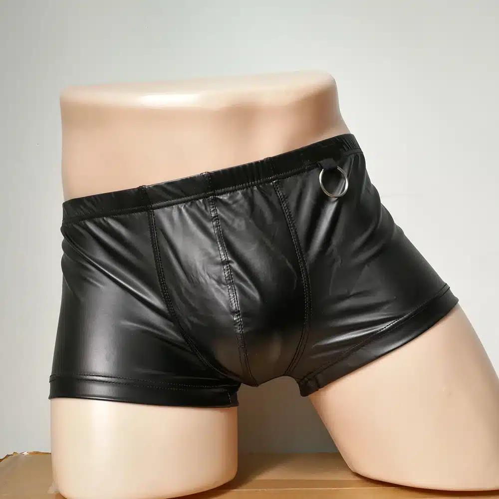 Plus Size Boxers Black Nylon Sexy Men PU Faux Leather Underwear Boxers Shorts Sheathy Cool Male Gay Underwear 1PCS 10