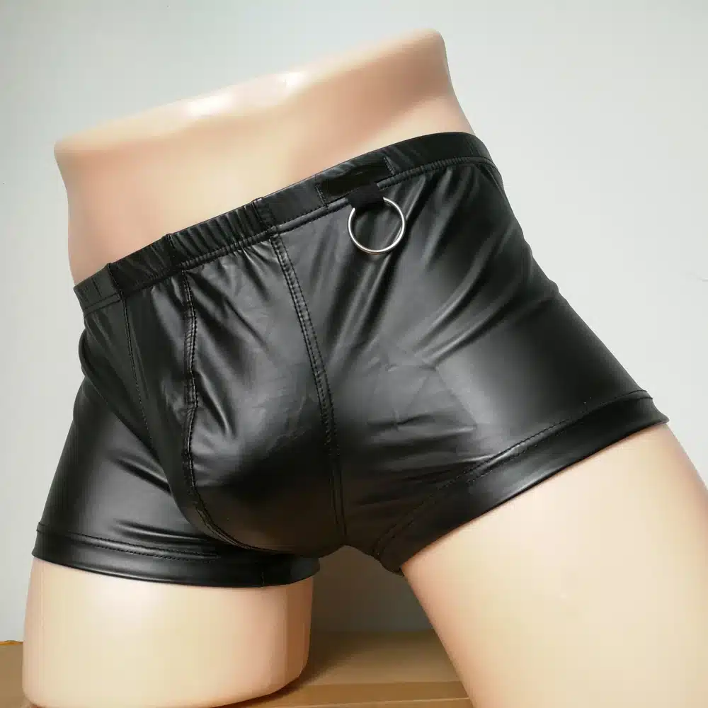 Plus Size Boxers Black Nylon Sexy Men PU Faux Leather Underwear Boxers Shorts Sheathy Cool Male Gay Underwear 1PCS 11