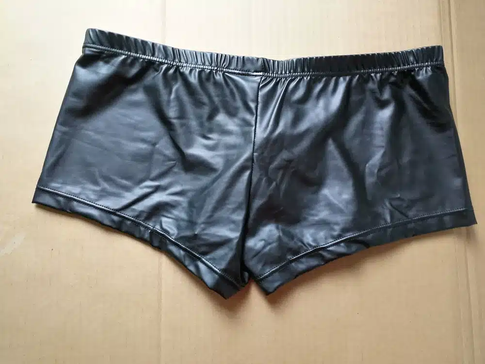 Plus Size Boxers Black Nylon Sexy Men PU Faux Leather Underwear Boxers Shorts Sheathy Cool Male Gay Underwear 1PCS 17