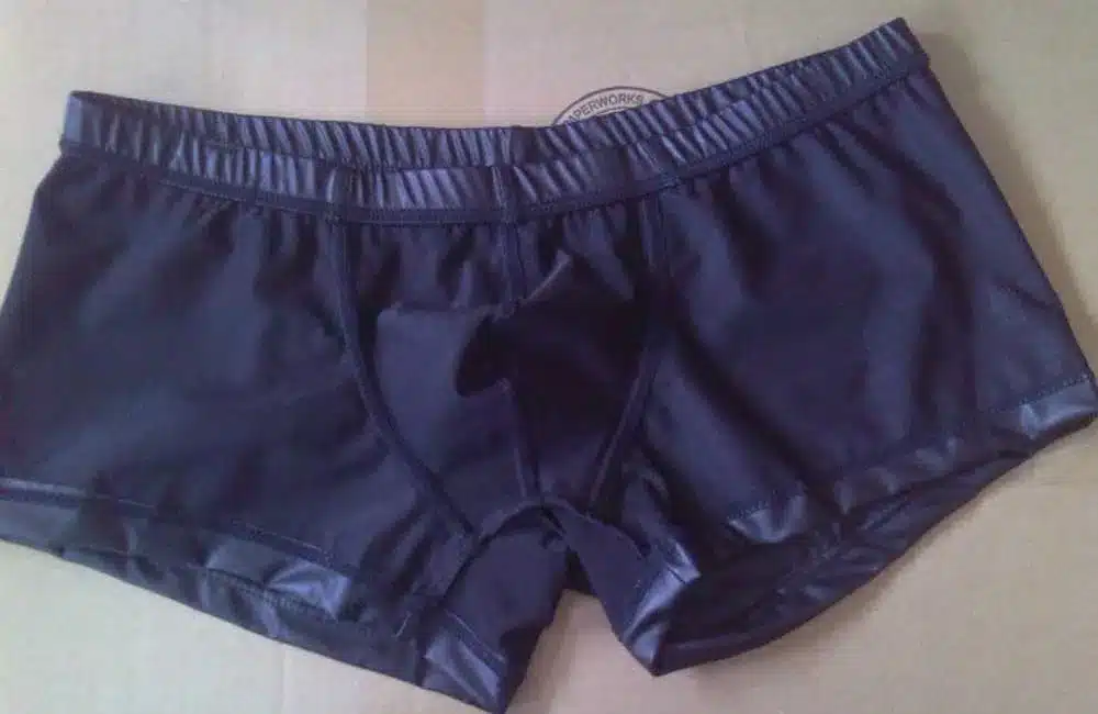 Plus Size Boxers Black Nylon Sexy Men PU Faux Leather Underwear Boxers Shorts Sheathy Cool Male Gay Underwear 1PCS 21