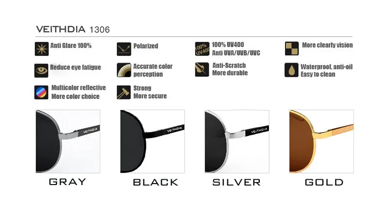 VEITHDIA Men's Sunglasses Brand Designer Pilot Polarized Male Sun Glasses Eyeglasses gafas oculos de sol masculino For Men 1306 13