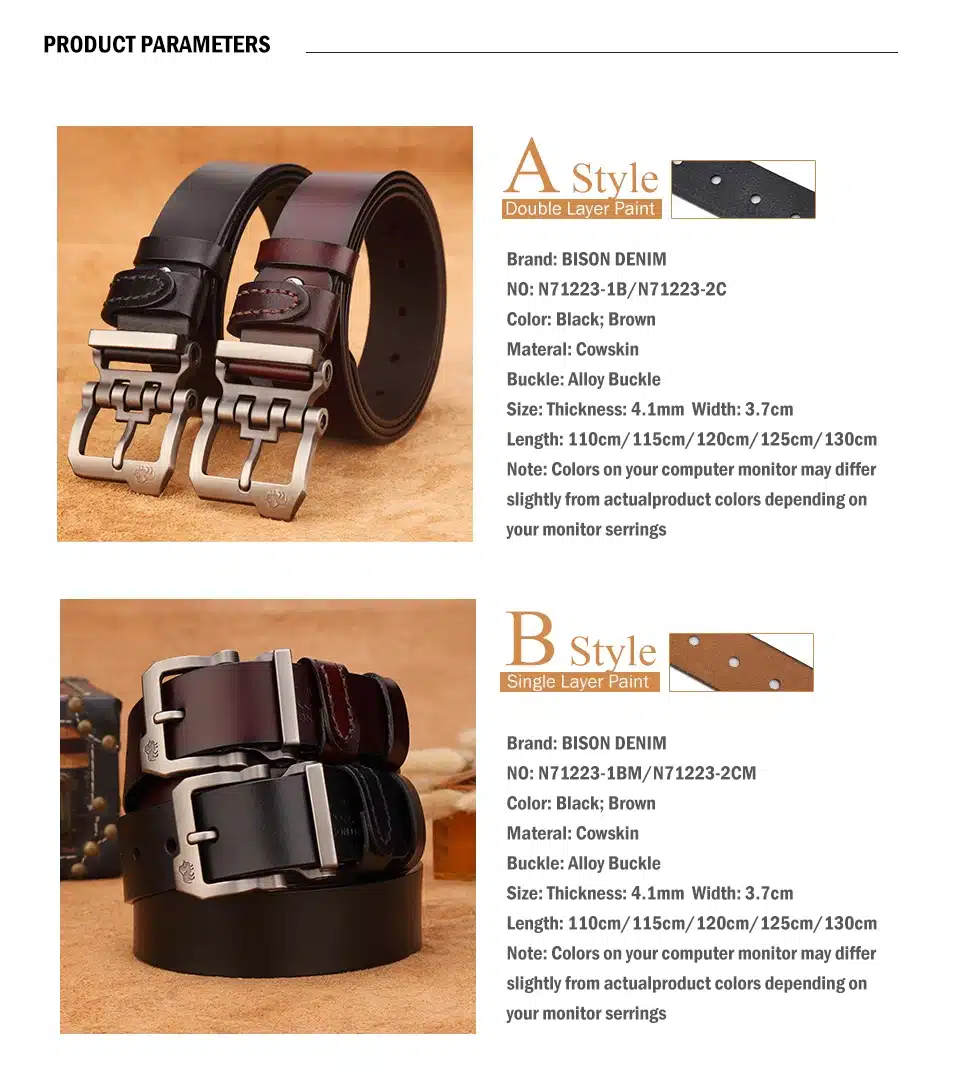 BISON DENIM genuine leather belt for men gift designer belts men's high quality Cowskin Personality buckle,Vintage jeans N71223 16