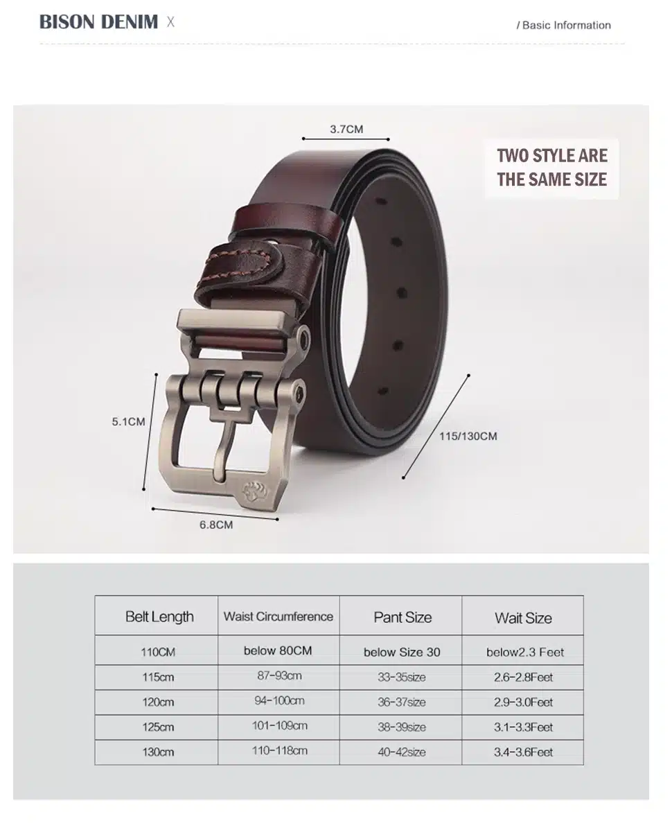 BISON DENIM genuine leather belt for men gift designer belts men's high quality Cowskin Personality buckle,Vintage jeans N71223 17