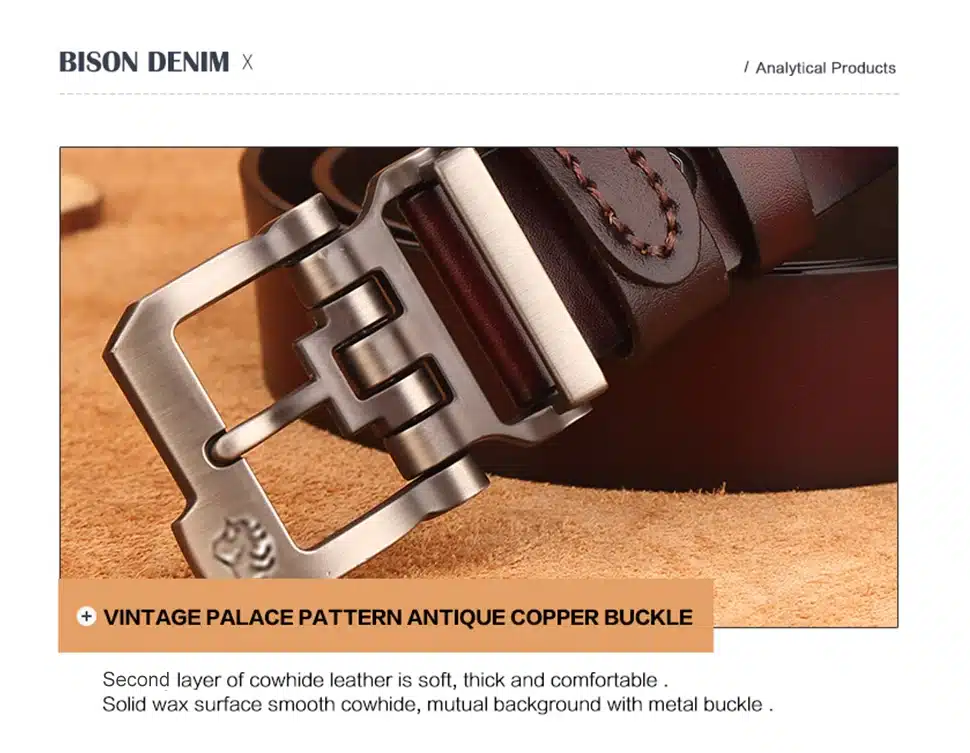 BISON DENIM genuine leather belt for men gift designer belts men's high quality Cowskin Personality buckle,Vintage jeans N71223 26