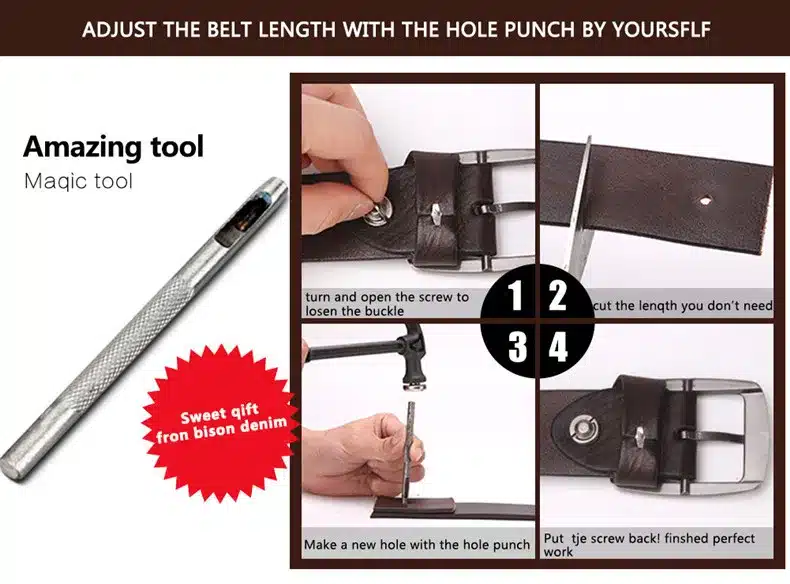 BISON DENIM genuine leather belt for men gift designer belts men's high quality Cowskin Personality buckle,Vintage jeans N71223 30