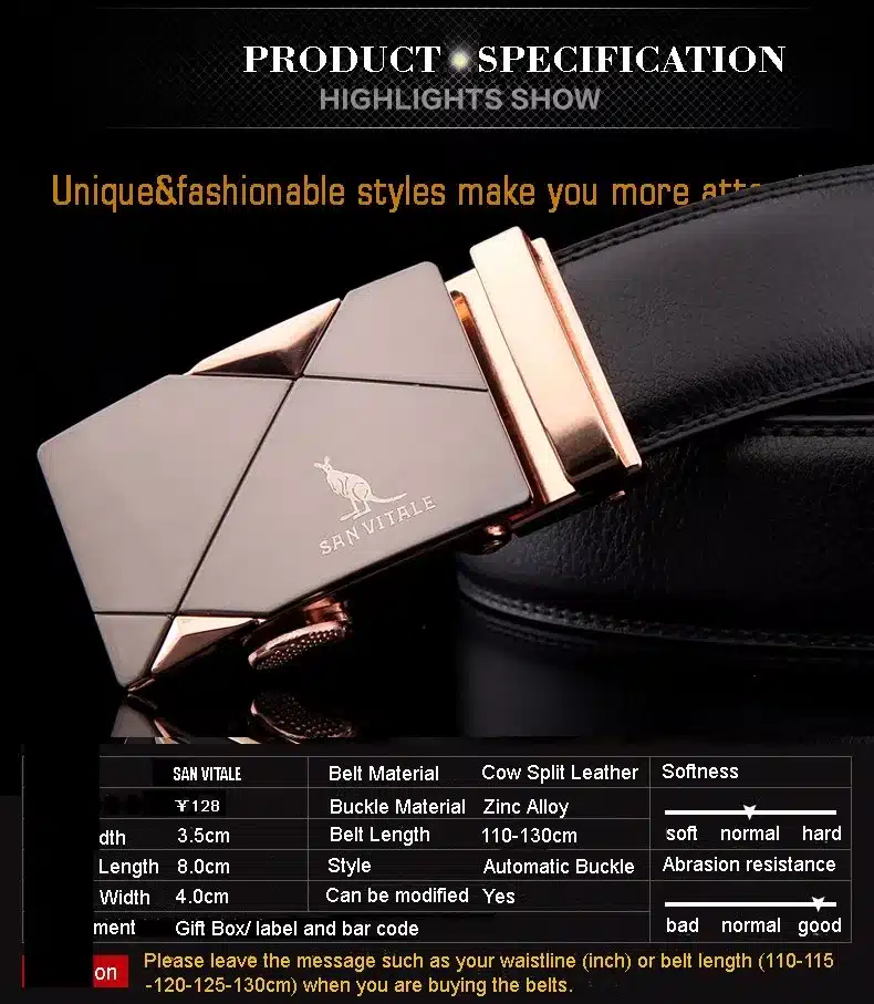 New Designer Men's Belts Luxury Man Fashion Genuine Leather Cowskin Belt for Men High Quality Automatic Buckle Male Waist Strap 1