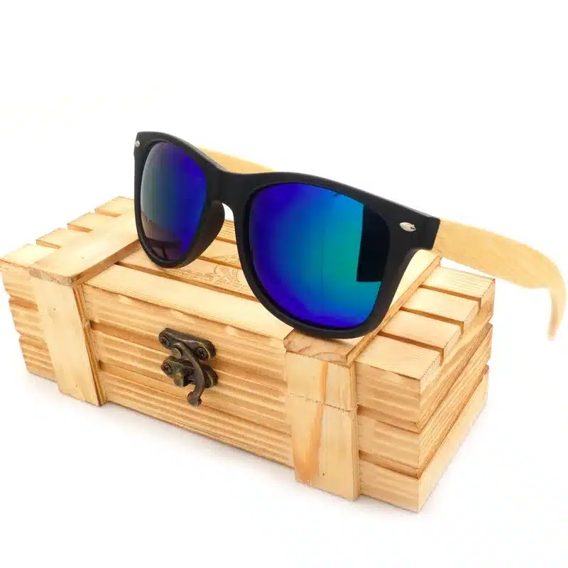 BOBO BIRD High Quality Vintage Black Square Sunglasses With Bamboo Legs Mirrored Polarized Summer Style Travel Eyewear Wood Box 10