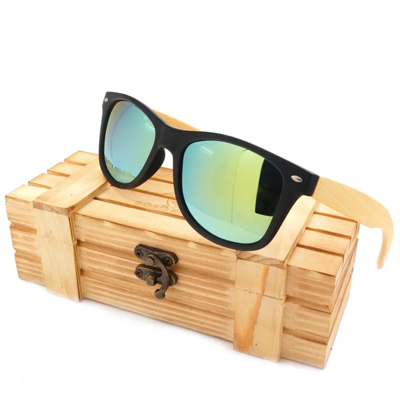 BOBO BIRD High Quality Vintage Black Square Sunglasses With Bamboo Legs Mirrored Polarized Summer Style Travel Eyewear Wood Box 11