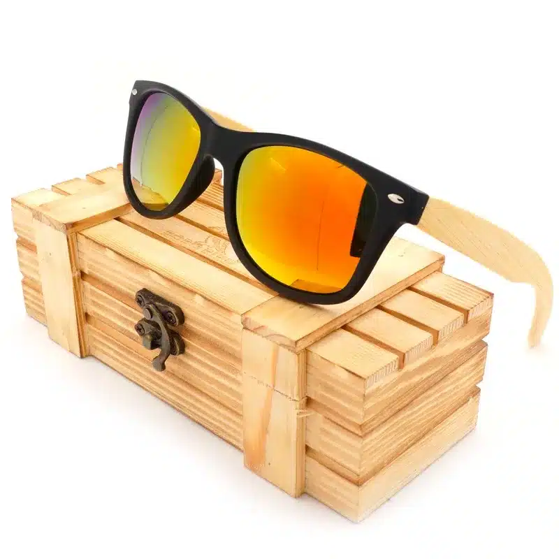 BOBO BIRD High Quality Vintage Black Square Sunglasses With Bamboo Legs Mirrored Polarized Summer Style Travel Eyewear Wood Box 12