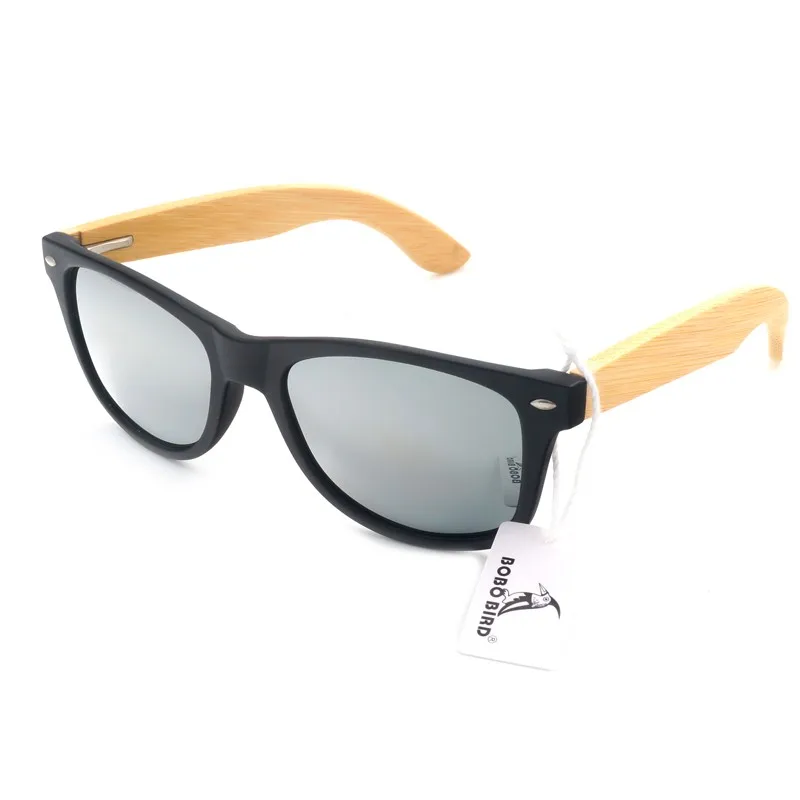 BOBO BIRD High Quality Vintage Black Square Sunglasses With Bamboo Legs Mirrored Polarized Summer Style Travel Eyewear Wood Box 13