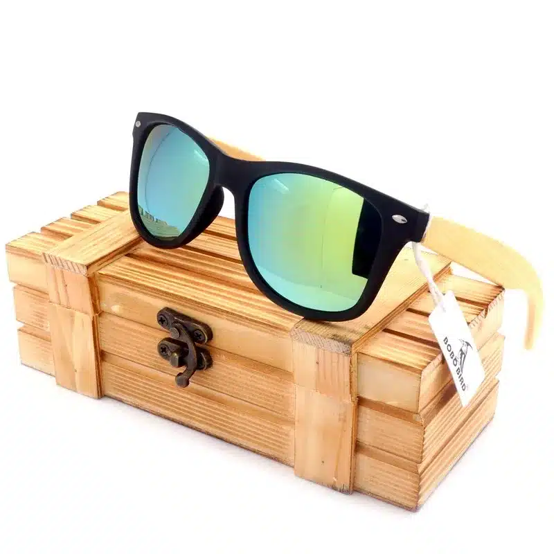 BOBO BIRD High Quality Vintage Black Square Sunglasses With Bamboo Legs Mirrored Polarized Summer Style Travel Eyewear Wood Box 14