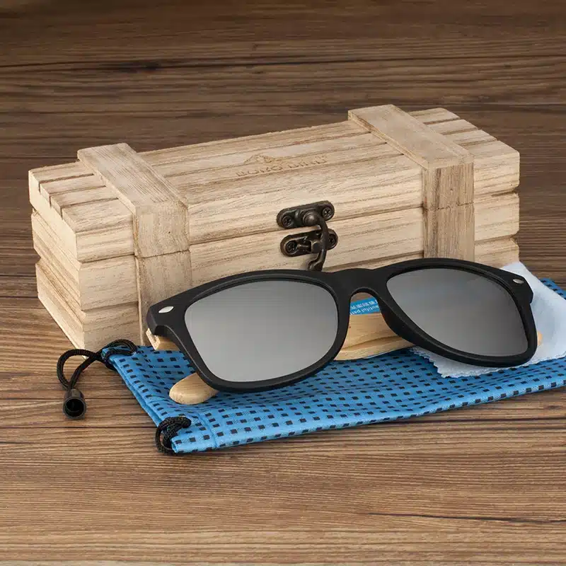 BOBO BIRD High Quality Vintage Black Square Sunglasses With Bamboo Legs Mirrored Polarized Summer Style Travel Eyewear Wood Box 20