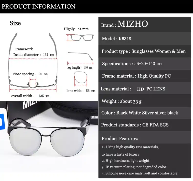 MIZHO Minus Reflection Effects Lens Unisex Sunglasses Women Steampunk Designer Small Face 2017 Sun Glasses Men Round Mirror 17